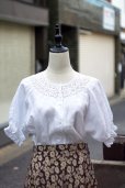画像1: ”reasop” 無地 白 半袖 ブラウス ラウンドネック カッティングレース [20133] (1)
