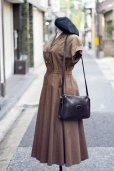 画像1: "lady's blouse" グレンチェック柄 ブラウン  コットン ブラウス&スカート ツーピース セットアップ オープンカラー ダブルボタン[20139] (1)