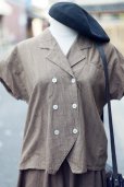 画像11: "lady's blouse" グレンチェック柄 ブラウン  コットン ブラウス&スカート ツーピース セットアップ オープンカラー ダブルボタン[20139]