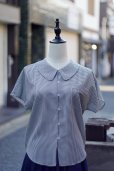 画像7: "Laurals" チェック柄 白×黒 半袖 ブラウス 丸襟 胸ポケット[20153]
