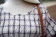 画像6: ”cozy time” ネイビー×白 コットン混 タータンチェック柄  半袖 レトロワンピース ノーカラー シャーリング生地 腰リボン [20146]