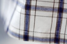 他の写真1: ”cozy time” ネイビー×白 コットン混 タータンチェック柄  半袖 レトロワンピース ノーカラー シャーリング生地 腰リボン [20146]