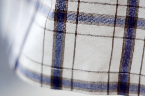 他の写真1: ”cozy time” ネイビー×白 コットン混 タータンチェック柄  半袖 レトロワンピース ノーカラー シャーリング生地 腰リボン [20146]