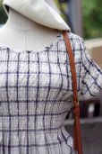画像5: ”cozy time” ネイビー×白 コットン混 タータンチェック柄  半袖 レトロワンピース ノーカラー シャーリング生地 腰リボン [20146]