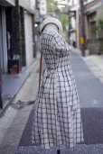 画像3: ”cozy time” ネイビー×白 コットン混 タータンチェック柄  半袖 レトロワンピース ノーカラー シャーリング生地 腰リボン [20146]