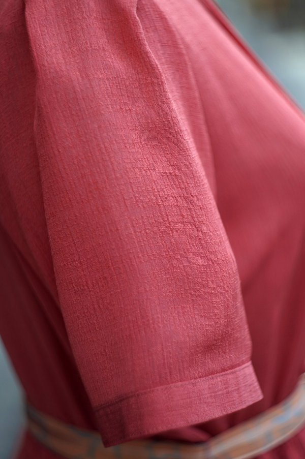 画像6: ”JANSOUTHERN” 無地 オレンジ 半袖 レトロワンピース ノーカラー プリーツ ウエストゴム[20179]