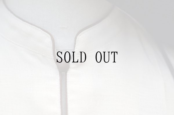 画像6: ”Seine” アイボリー 無地 半袖 レトロワンピース マオカラー プリーツ ウエストゴム [20147]