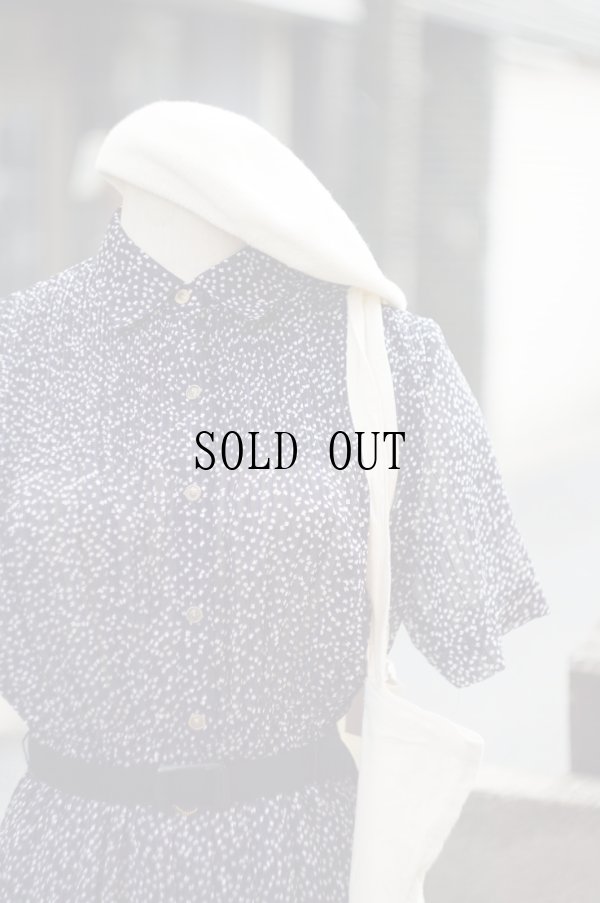 画像4: ネイビー×白 花柄×ストライプ  半袖 レトロワンピース レギュラーカラー ウエストゴム[20149]