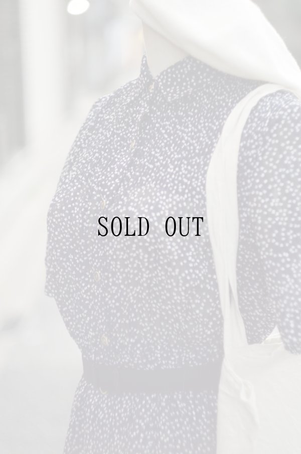 画像7: ネイビー×白 花柄×ストライプ  半袖 レトロワンピース レギュラーカラー ウエストゴム[20149]