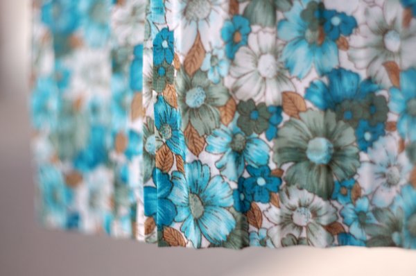 画像11: 花柄 ブルー系 半袖 レトロワンピース ラウンドネック フリル プリーツ[20143]