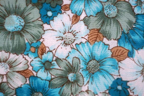 画像12: 花柄 ブルー系 半袖 レトロワンピース ラウンドネック フリル プリーツ[20143]