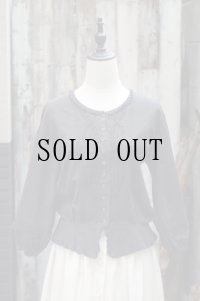 "PINK HOUSE" 無地 黒 半袖 コットン ブラウス ノーカラー フリル ペプラム[20236]