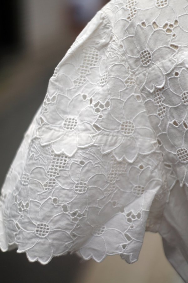 画像7: "P2" 白 半袖 コットンブラウス ノーカラー カッティングレース[20183]