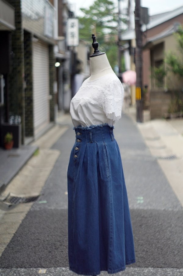 画像8: "P2" 白 半袖 コットンブラウス ノーカラー カッティングレース[20183]