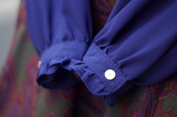 画像5: "New Look" 無地 ネイビー 長袖 ブラウス フリルスタンドカラー フリル[20184]