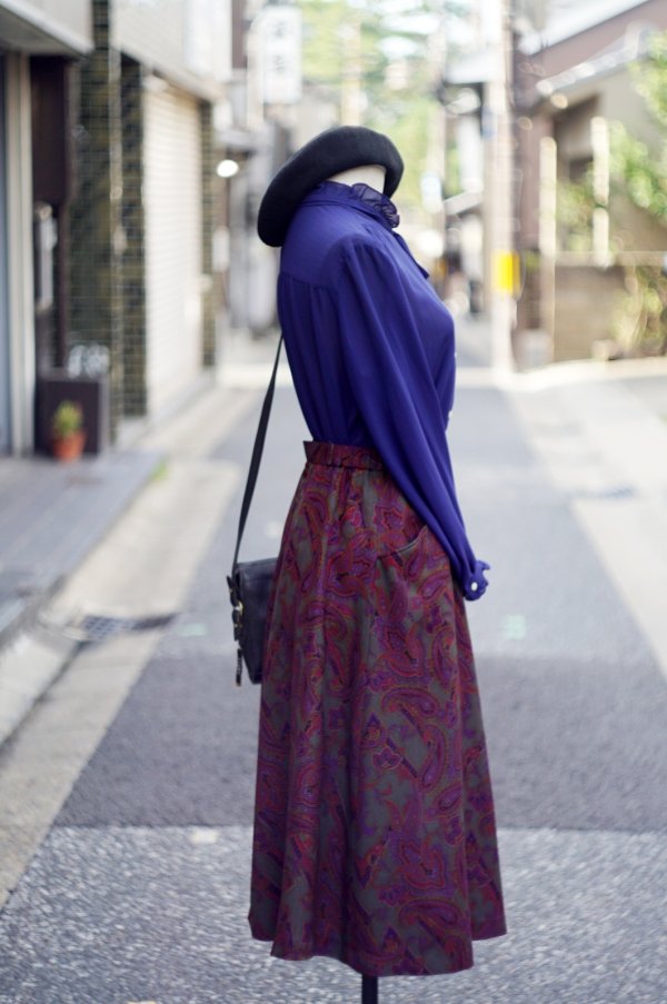 画像9: "New Look" 無地 ネイビー 長袖 ブラウス フリルスタンドカラー フリル[20184]