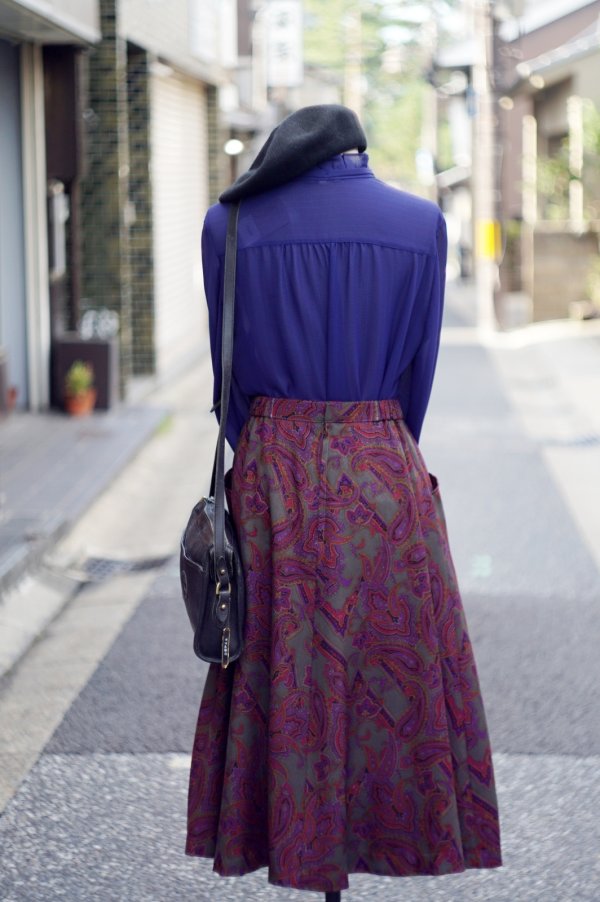 画像10: "New Look" 無地 ネイビー 長袖 ブラウス フリルスタンドカラー フリル[20184]