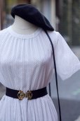 画像4: ”LA LULUD” 白×ネイビー ドット柄 半袖 レトロワンピース ノーカラー ウエストゴム[20150]