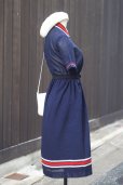 画像3: ”Vingt miel” 無地 ネイビー 半袖 レトロワンピース レギュラーカラー ボーダーライン ウエストゴム[20201]