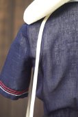 画像11: ”Vingt miel” 無地 ネイビー 半袖 レトロワンピース レギュラーカラー ボーダーライン ウエストゴム[20201]