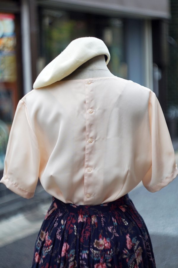 画像5: "PerLuanto" 無地 ピンク系 半袖 ブラウス ノーカラー カッティングレース  [20199]