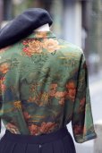 画像6: グリーン系 花柄 半袖  チャイナ風ブラウス マオカラー オーガンジー 刺?[20197]