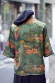 画像10: グリーン系 花柄 半袖  チャイナ風ブラウス マオカラー オーガンジー 刺?[20197]