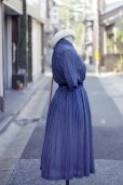 画像2: ネイビー×白 チェック柄  半袖 レトロワンピース レギュラーカラー ウエストゴム[20145] (2)