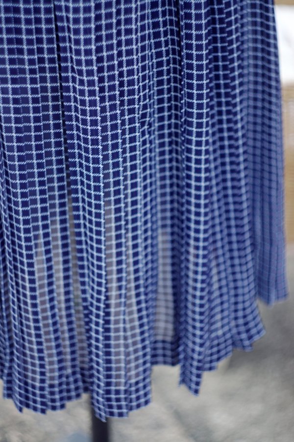 画像10: ネイビー×白 チェック柄  半袖 レトロワンピース レギュラーカラー ウエストゴム[20145]