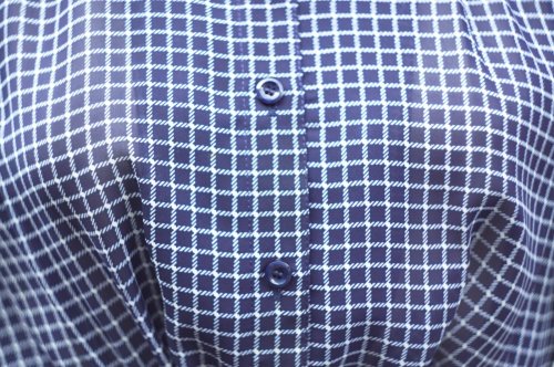 他の写真1: ネイビー×白 チェック柄  半袖 レトロワンピース レギュラーカラー ウエストゴム[20145]