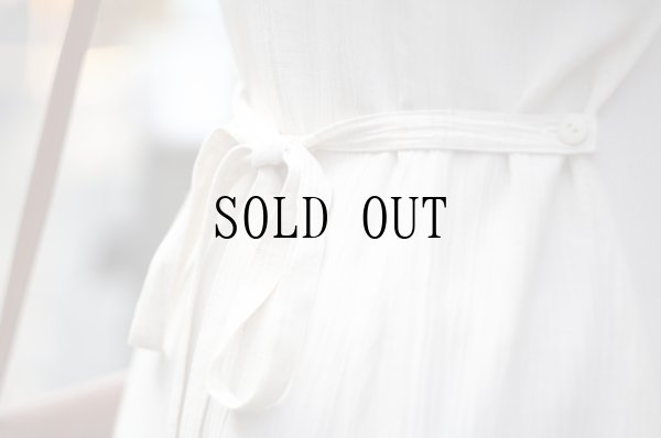 画像8: ”RAMLOSSA” アイボリー 麻混 無地 半袖 レトロワンピース オープンカラー シワ加工 腰リボン [20148]