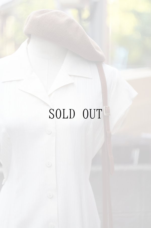 画像4: ”RAMLOSSA” アイボリー 麻混 無地 半袖 レトロワンピース オープンカラー シワ加工 腰リボン [20148]