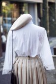 画像8: "Populaire" コットン リネン 無地 白 七分袖 ブラウス レギュラーカラー レース シェルボタン [20202]