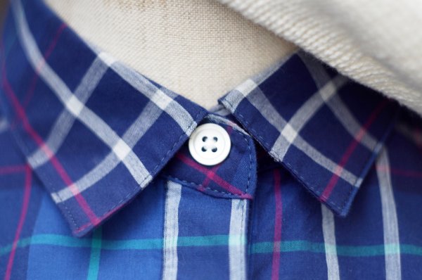 画像3: "BLEW CELESTE" ブルー系 タータンチェック柄  コットン フレンチスリーブ  レトロワンピース レギュラーカラー 腰リボン [20209]