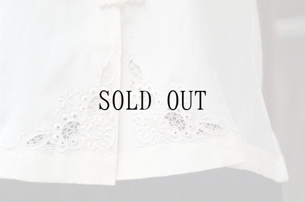 画像14: 無地 アイボリー シルク チャイナブラウス 半袖 チャイナボタン マオカラー  刺繍 [20222]