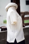 画像15: 無地 アイボリー シルク チャイナブラウス 半袖 チャイナボタン マオカラー  刺繍 [20222]