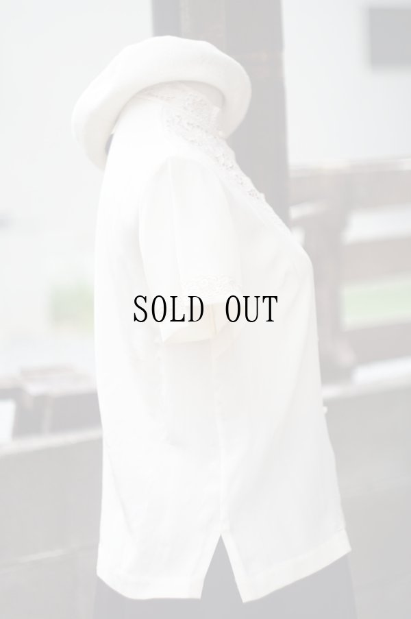 画像15: 無地 アイボリー シルク チャイナブラウス 半袖 チャイナボタン マオカラー  刺繍 [20222]