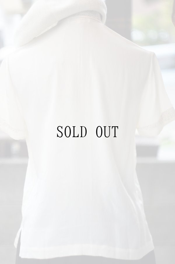 画像16: 無地 アイボリー シルク チャイナブラウス 半袖 チャイナボタン マオカラー  刺繍 [20222]