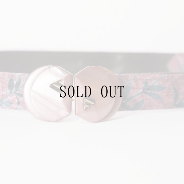 画像1: 花柄 パープル×グリーン系 アンティークベルト[20162]