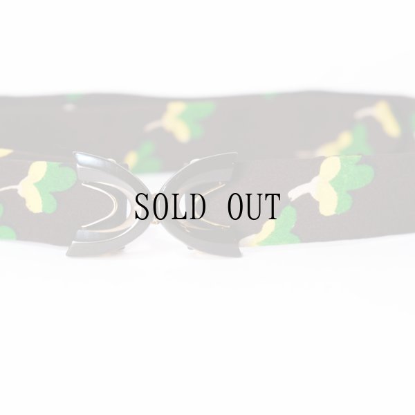 画像1: 花柄 黒系 アンティークベルト[20156]