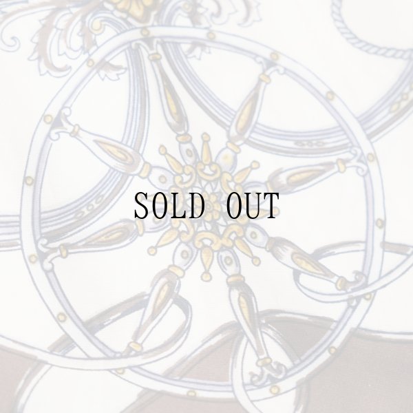 画像3: ホワイト×ダークブラウン系 装飾柄 スカーフ シルク 87cm×87cm[20173]