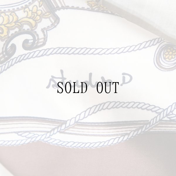 画像7: ホワイト×ダークブラウン系 装飾柄 スカーフ シルク 87cm×87cm[20173]