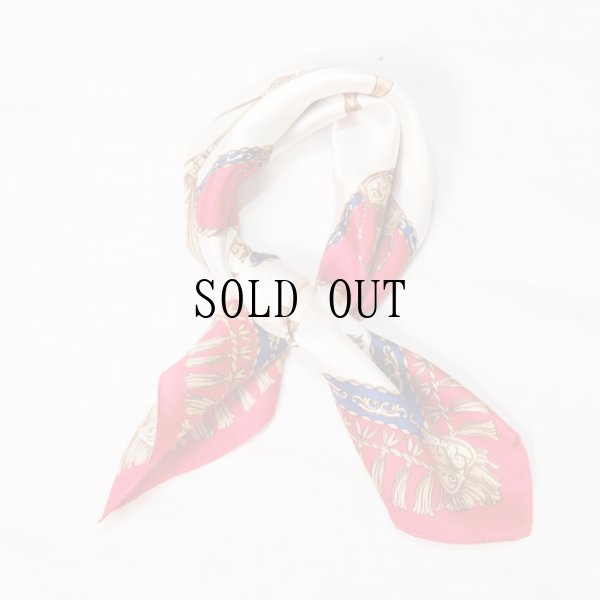 画像5: アイボリー×赤系 装飾柄 ミニスカーフ シルク 53cm×53cm[20175]