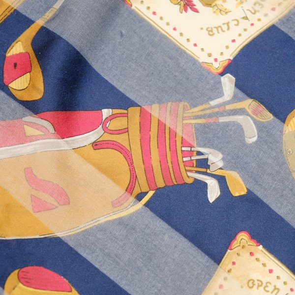 画像5: ネイビー×カーキ系 ゴルフクラブと絵模様 スカーフ  87cm×87cm[20177]