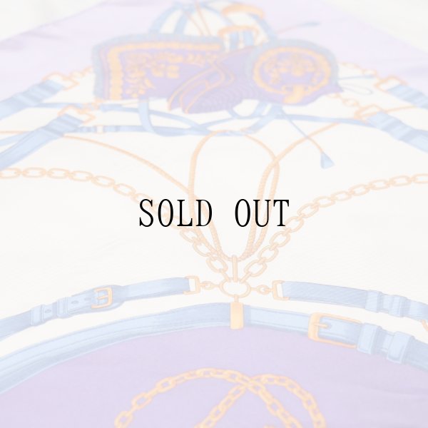 画像5: パープル×アイボリー系 トートバッグと装飾柄 スカーフ シルク 87cm×87cm[20176]