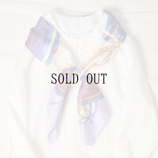 画像6: パープル×アイボリー系 トートバッグと装飾柄 スカーフ シルク 87cm×87cm[20176]