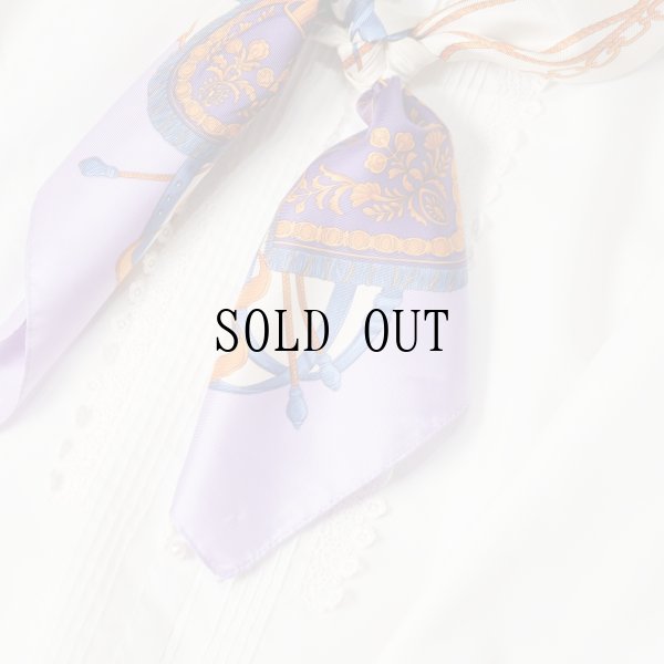 画像7: パープル×アイボリー系 トートバッグと装飾柄 スカーフ シルク 87cm×87cm[20176]