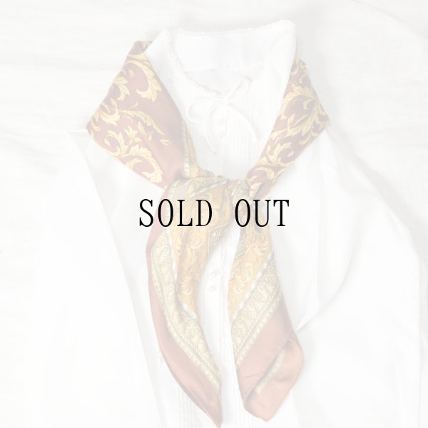 画像9: ブラウン系 装飾柄 スカーフ シルク 89cm×89cm[20171]