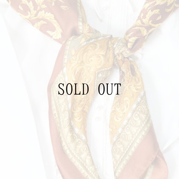 画像10: ブラウン系 装飾柄 スカーフ シルク 89cm×89cm[20171]