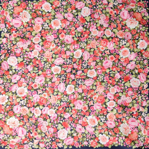 画像2: "pierre cardin ピエールカルダン" ネイビー×ピンク系 花柄 シルク スカーフ 79cm×79cm[20172]